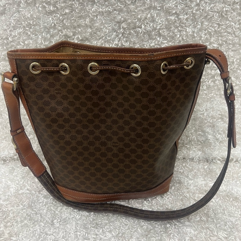 Celine Drawstring Macadam Triomphe Bucket Bag Lea… - image 5